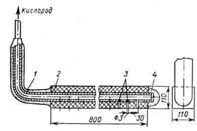 Футерованная трубка - гребенка для продувки чугуна на желобе кислородом
