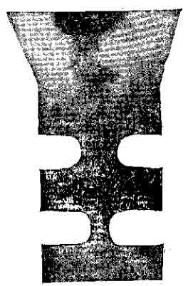 Рентгеновский снимок образца, определяющий расположение усадочной раковины и усадочной пористости